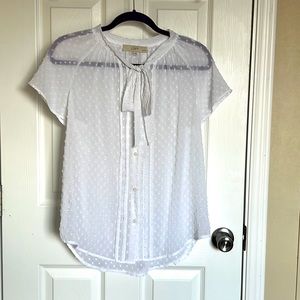 Loft White Sheer button up Blouse Size MP (Medium Petite)